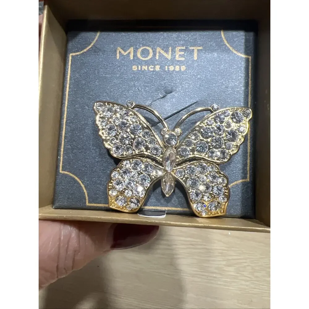Vintage Monet Rhinestone Butterfly Brooch in the Original Box - Picture 3 of 7